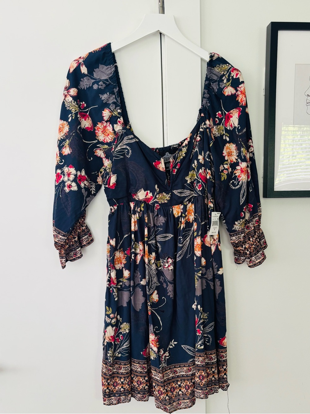 NWT Angie Bohemian Floral navy dress rayon size small